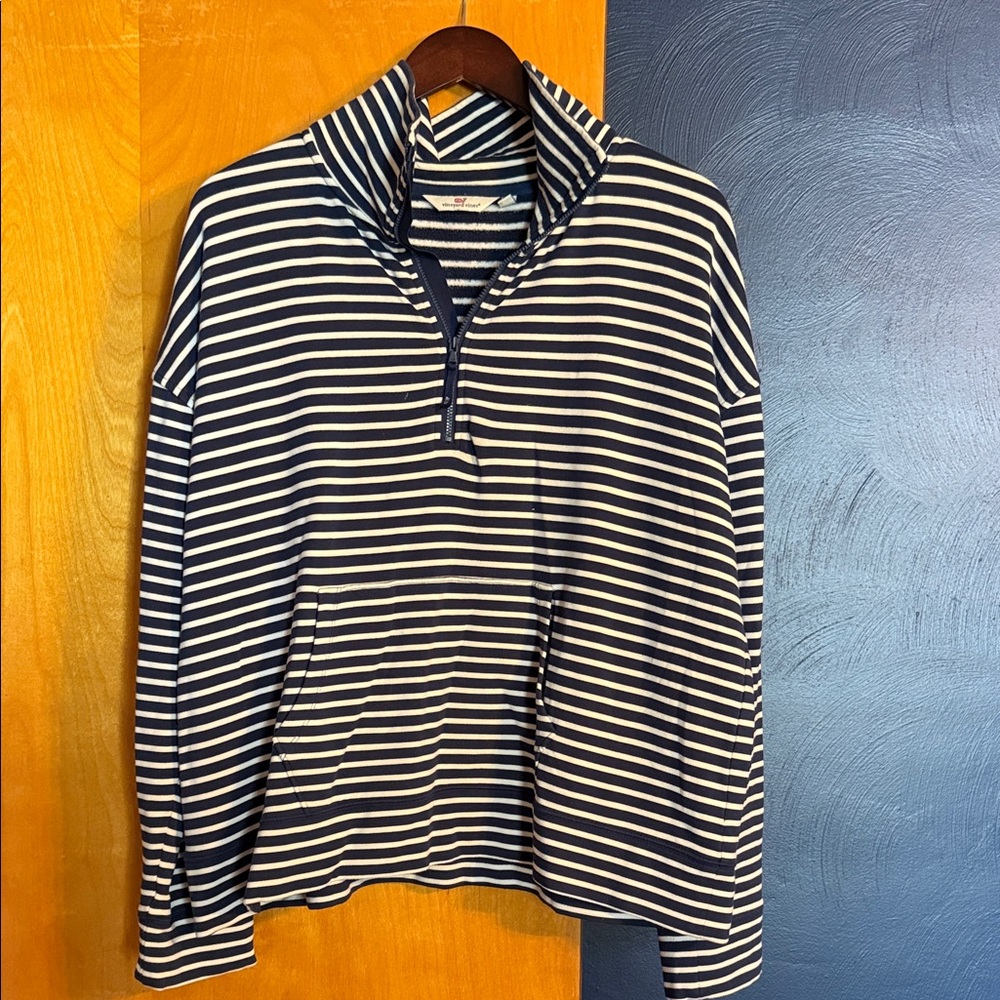 Vineyard Vines Navy & White Striped Half-Zip Pullover